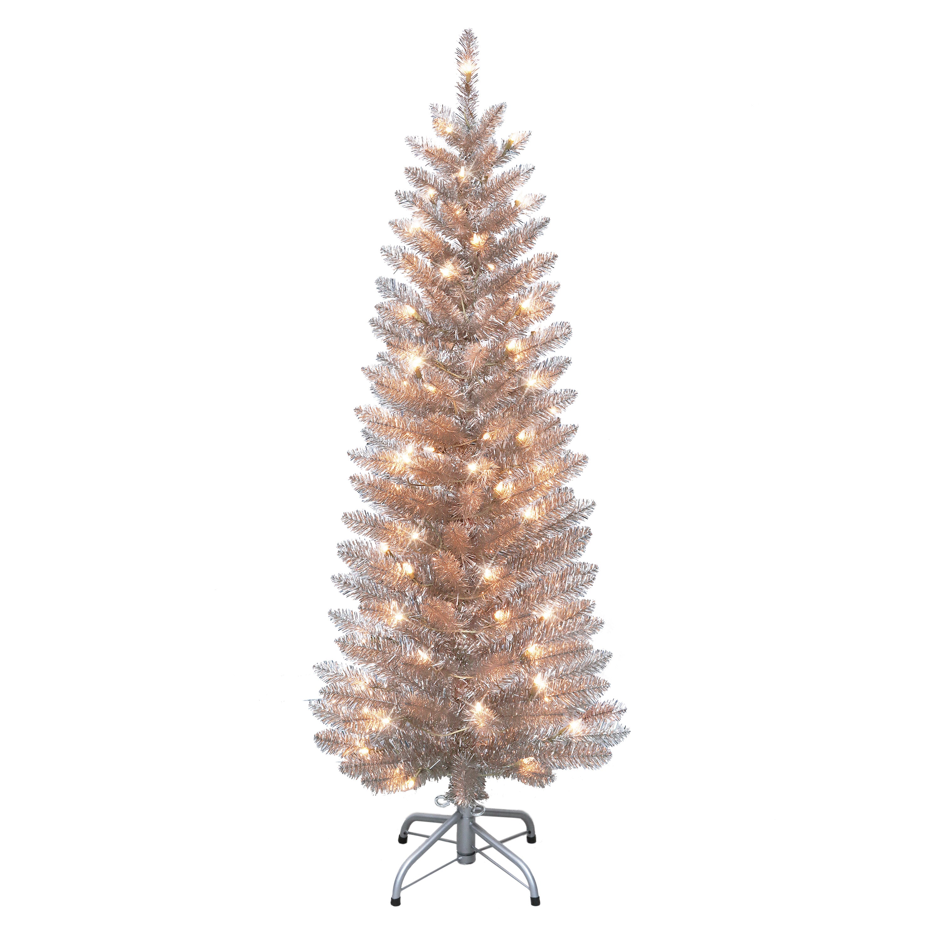 4.5 ft Pre-Lit Rose Gold Tinsel Artificial Tree 2642A-STRG45C07